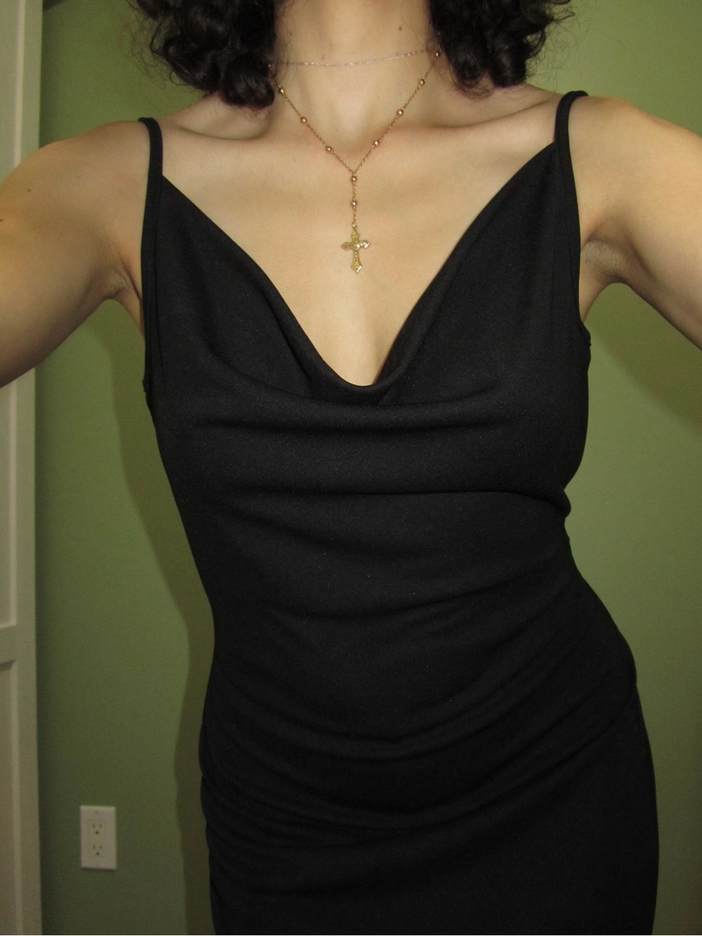 Vintage Garage Black Cowl Neck Spaghetti Strap Dress